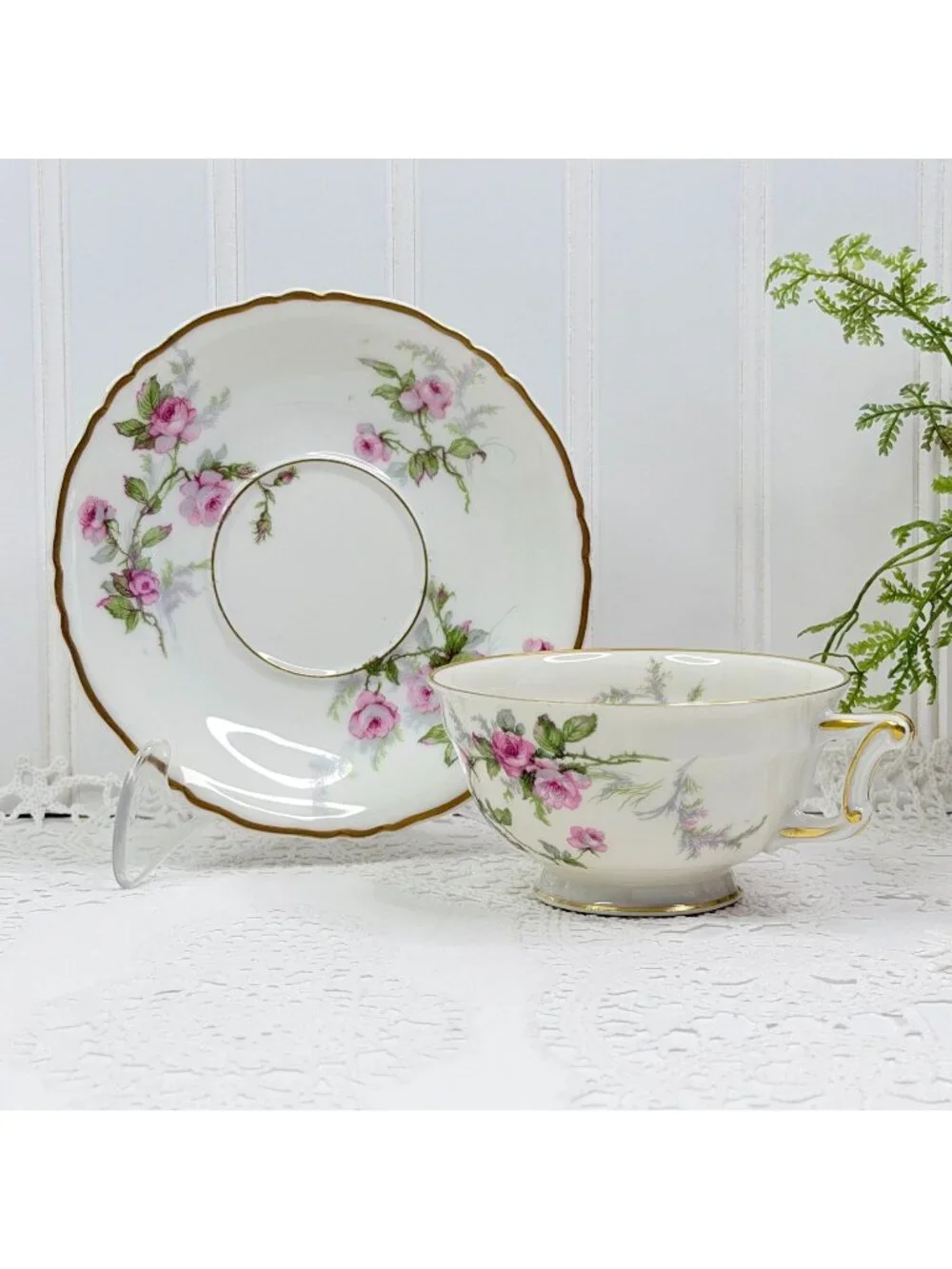 VTG Set of 5 Haviland Limoges Sylvia Teacups & Saucers Pink Roses Cottagecore